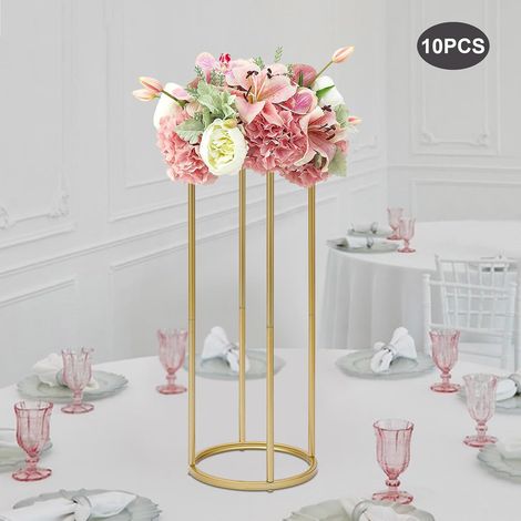 Lot de 10 supports de fleurs dorés pour mariage - Hauteur : 80 cm - Support de colonne de fleurs - Décoration de table - Vase cylindrique en métal - Décoration de table pour fête - Arrangements (1/5)