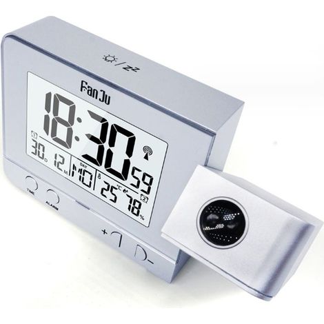 Réveil de projection pour chambre à coucher avec thermomètre et hygromètre, horloge de plafond numérique à intensité variable, affichage LED avec chargeur USB, rotation à 180 °, double al (1/5)
