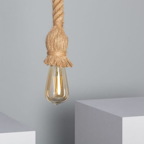 – Suspension corde Perseo brun – Câble réglable en hauteur – Compatible ampoule E27 – Design nautique en lin naturel (1/5)