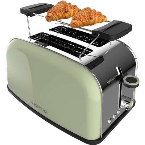 Grille-pain Vert Inox 2 Fentes 850W Support Baguette (1/2)