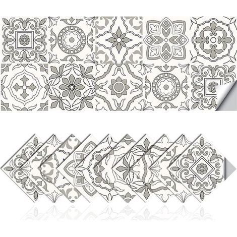 Lot de 20 stickers muraux - Stickers muraux - Carreaux adhésifs - Sticker carrelage - Stickers muraux autocollants - Stickers muraux vintage - Décoration intérieure - PVC - Gris (1/5)