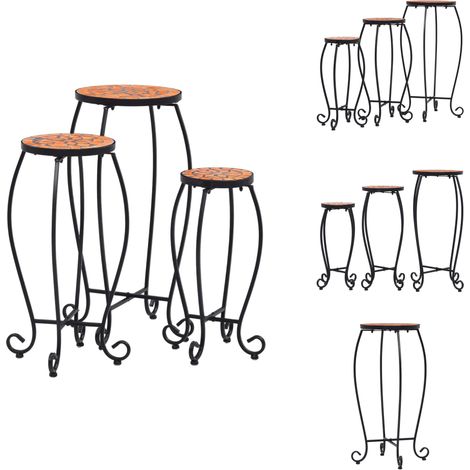 Tables mosaïque 3 pcs Terre cuite Céramique - Table De Jardin - Table De Plante - Table Mosaïque - Décoration Extérieur - Mobilier De Jardin (1/5)