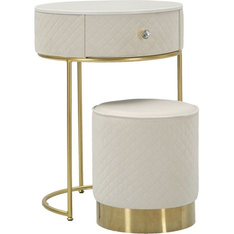 Coiffeuse d'Appoint Design "Vellit" 70cm Crème & Or