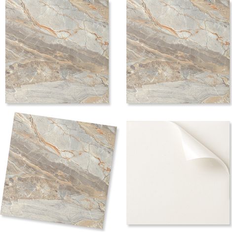 Baldosas decorativas de vinilo para suelo con dise帽o de m谩rmol veteado, 9x30x30 cm.