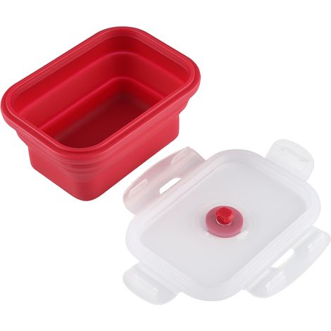 Rechteckige, faltbare Silikon-Lunchbox 350 ml, roter, mikrowellengeeigneter Lebensmittelbehälter, kompakter Mahlzeitenbehälter. (1/5)