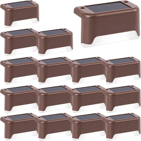 Lot de 16 lampes solaires étanches pour terrasses, escaliers, clôtures, jardins, patios et allées, marron - AquaForge (1/3)