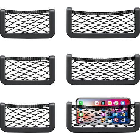 6-teiliges Kofferraumnetz, selbstklebend, elastisch, Aufbewahrungsnetz, Tasche für Handy, Führerschein, Kleinteile (20 x 8 cm und 15 x 8 cm) (1/5)