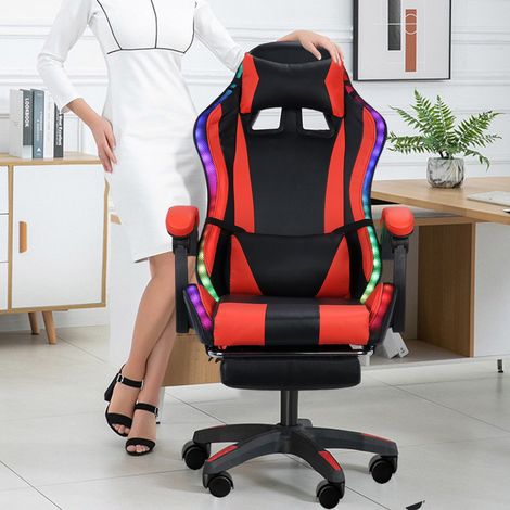 Chaise Gaming - Chaise Bureau Ergonomique avec Repose-Pied,Réglable en hauteur, dossier extensible, conception des mains courantes (1/5)