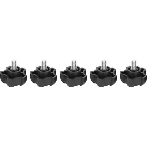 Poignée moletée plastique 5 étoiles réglable M6 10mm, lot de 5 vis à main à tête étoile, bouton de serrage manuel noir (1/5)