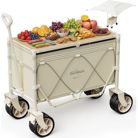 Homecall Bollerwagen 3-in-1 Bollerwagen Faltbar mit Tischplatte & Sonnendach für Sand-160L, (bis 150kg UV50+ wasserdicht All-Terrain Räder, Großes Fassungsvermögen, mit Rädern), Geeignet für Camping, 