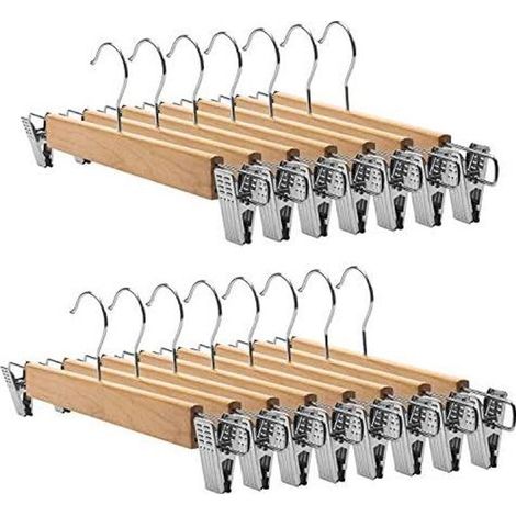 Set aus 20 hölzernen Hosenbügeln mit verstellbaren, rutschfesten Clips und drehbaren Haken, geeignet für Hosen, Röcke, Socken, Unterwäsche usw.