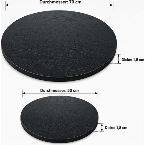 Ensemble de 2 plateaux de table ronds Ø 70 cm + Ø 50 cm, aspect bois noir, panneaux mélaminés de 18 mm d'épaisseur avec inserts filetés M6 – plateaux uniquement, structure non incluse (1/5)