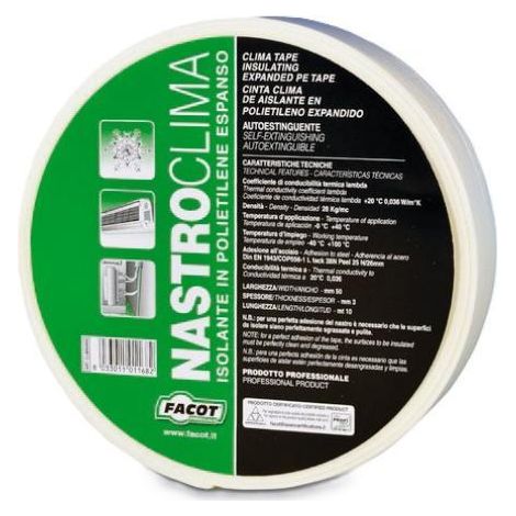 Nastro isolante adesivo 50 mm x 10 m in polietilene espanso con rete per impianti di climatizzazione facot nastro clima clima0050
