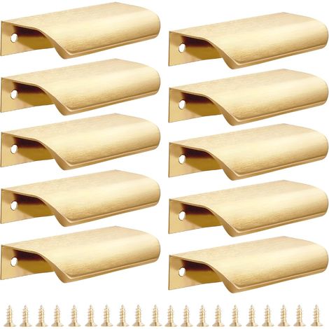 Set di 10 maniglie per mobili da cucina dorate - Maniglie da 80 mm per mobili e cassetti, maniglie moderne in alluminio per mobili da bagno, ottone spazzolato
