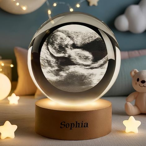 Veilleuse Boule De Cristal Personnalisée, Veilleuse Boule De Cristal Gravée Avec Photo D'échographie De Bébé, Cadeau Personnalisé Pour Futurs Parents(6cm) (1/5)