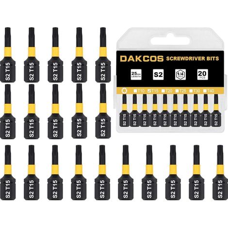 Bitsortiment Torx T15 S2 Sechskantschaft 25 mm 20 Stück T15-Bit Box (1/4)