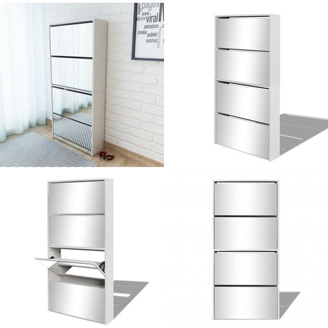 Schuhschrank mit 4 Fächern Spiegel Weiß 63×17×134 cm - Spiegel-Schuhschrank - Schuhschrank Weiß - Flurmöbel - Schuhregal - Schuhorganisation - Home & Living (1/5)