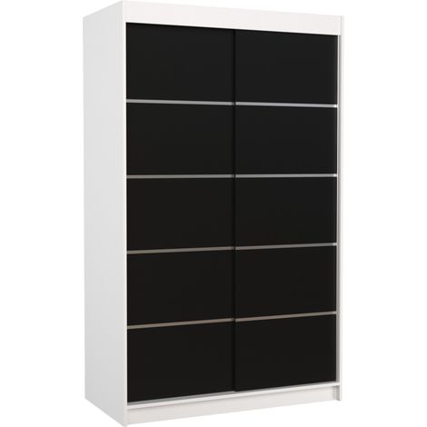 Petite armoire de chambre blanche et noir avec 2 portes coulissantes Benko 120cm (1/5)