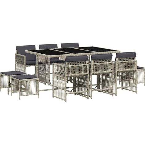 Maison Exclusive - Set Pranzo Giardino 11pz con Cuscini Grigio Chiaro Polyrattan