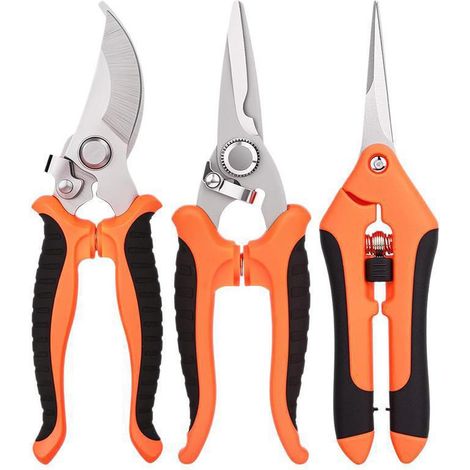 Sécateur Droit, Ciseaux de Fleuriste, cisailles de Jardin Multi-tâches, Lot 3 outils de jardinage coupants, haies coupe branches Orange (1/5)