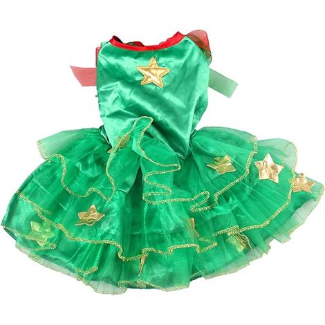 Vêtements pour chiens de taille moyenne : déguisement d'été pour fête, sapin de Noël, costume de spectacle, vêtements verts pour petits chiens (chiens) style créateur (1/5)