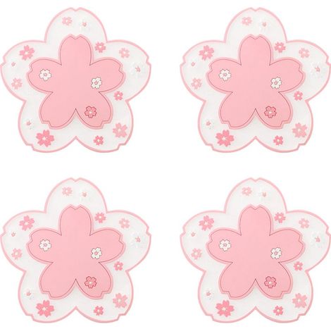 Jolis sous-verres roses en macramé, sous-verres amusants en silicone pour table basse en bois, set de table fleuri (rose, petit) (1/5)