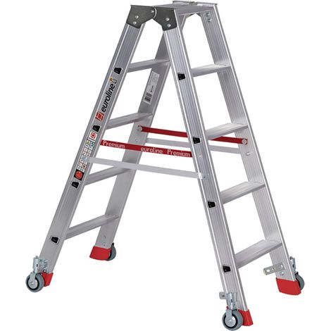 Euroline Premium 30573 Stufenstehleiter mit Federrollen und Feststellern 2x5 Stufen (1/2)