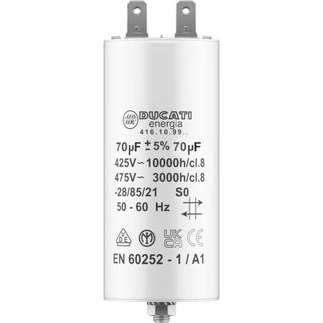 Condensateur 70 uF pour Moteur Monophasé - Utilisation pour Kärcher, Pompe de Piscine, Porte de Garage 425V/450V/475V - Cosses