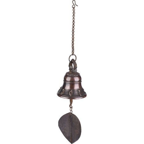 Cloche à vent en laiton artisanal népalais, grande taille, carillon décoratif pour jardin et maison, fabrication main, sonorité apaisante, ornement extérieur et intérieur. (1/5)