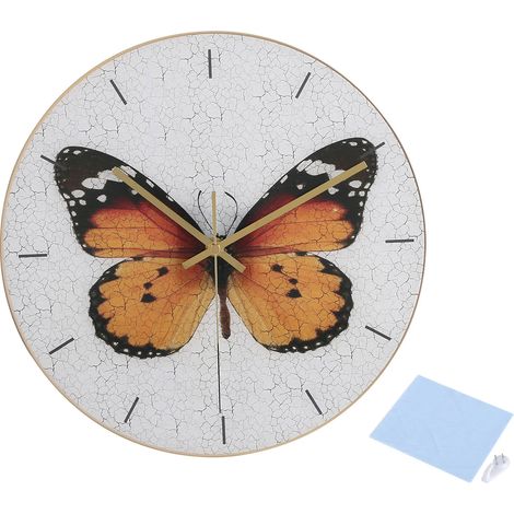 Schmetterlings-Wanduhr mit Craquelé-Muster, UV-bedruckt und geräuschlos für Wohnzimmer, Büro oder Bar (1/5)