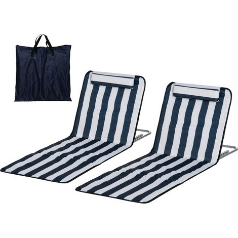 Esterillas con Respaldo Reclinable Reposacabezas Bolsa Transporte 134x48x33-43 cm Blanco Azul (1/5)