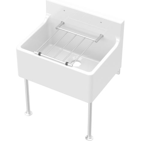 Nuie Cleaner Fireclay Kitchen Sink with Leg and Bracket 515mm L - White (1/2)