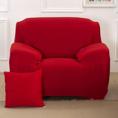 Housse De Canapé - Extensible En Polyester Et Spandex - Pour Canapé 2 Places Et Fauteuil - Rouge Vin - 1 Pièce (1/5)