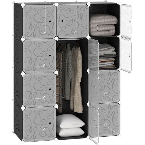 Système de rangement DIY pour vêtements avec 2 grands et 9 petits cubes, étagère à chaussures et livres, noir 111 x 47 x 145 cm (1/5)