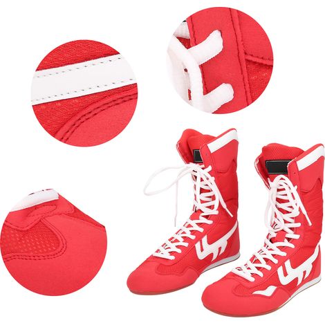 Chaussures de lutte et de boxe montantes pour arts martiaux, taekwondo et sanda (rouges) (1/5)