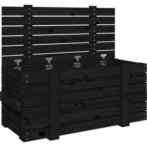 Aufbewahrungsbox Schwarz 91x40,5x42 cm Massivholz Kiefer