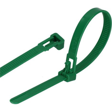 Lot de 100 serre-câbles réutilisables (7,6 mm x 250 mm, vert) (1/5)