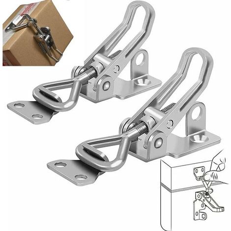 Loquet à bascule en fer métallique – 2 pièces – Antirouille – Boucle réglable pour fixation des portes et armoires (1/5)