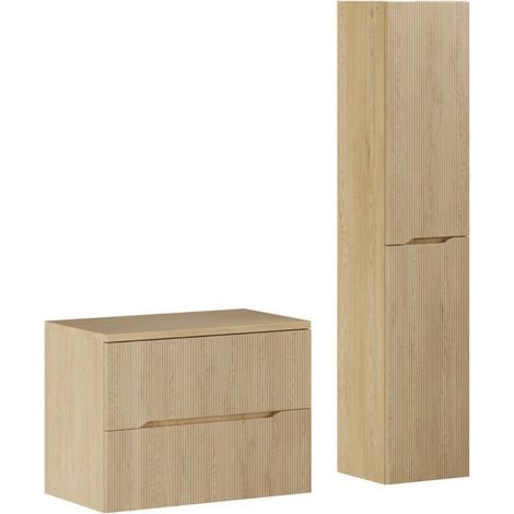 Hängendes Badezimmer-Set NATURA 115cm: Waschtischunterschrank 80cm + Waschtischplatte + Säule