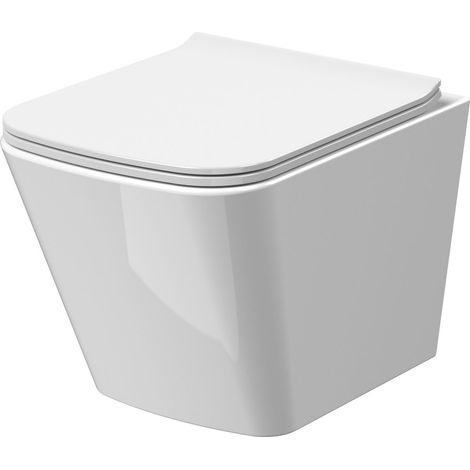 Rimless Wall Hung Square Toilet Pan & Soft Close Seat - 325mm x 350mm x 480mm (1/4)