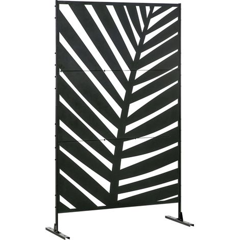 Paravent d'extérieur, cadre en acier peint, motif : silhouette de feuille de palmier, 1,2 x 2 m, noir (1/5)