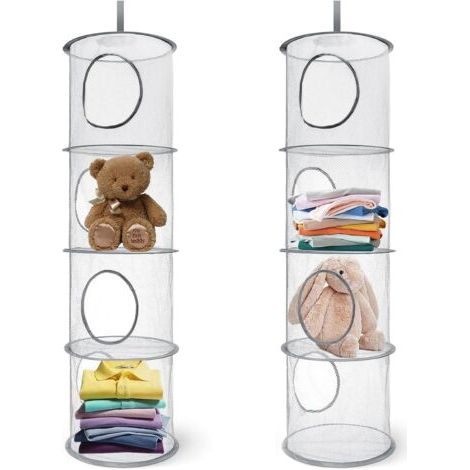 Filet de Rangement Suspendu, Lot de 2 Etagères Suspendues en Filet, sac de Rangement en Filet, Panier de Rangement, Etagère Suspendue pour Animaux en Peluche, pour Petits Vêtements, Gris (1/5)
