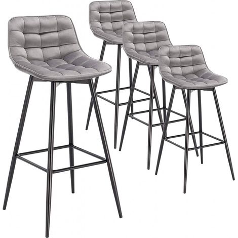 WOLTU 4er Set Barhocker Barstuhl Hocker Tresenhocker Bistrohocker Design Stuhl Samt Metall Hellgrau