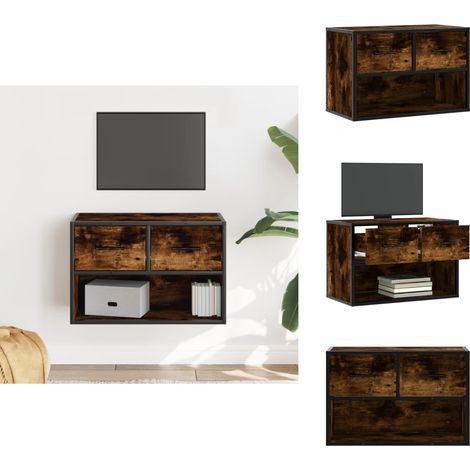 Meuble TV chêne fumé 60x31x39,5 cm bois d'ingénierie et métal - Meuble TV - Meubles TV - Support TV - Meuble HiFi (1/5)