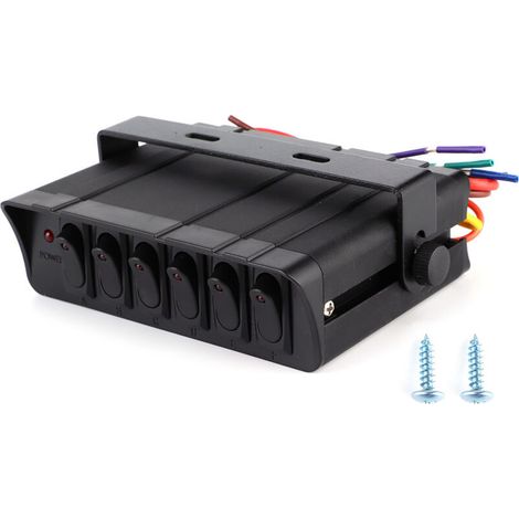 6-Gang Rocker Switch Box Controller with Momentary Switch, Wide Application for Car, RV, Yachts, ABS + Metal, 12-24V (1/5)