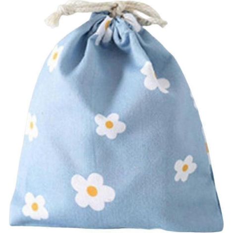 Grand sac de rangement en coton à cordon pour vêtements, chaussures, sous-vêtements, motif floral, articles ménagers QS-Bleu (1/5)