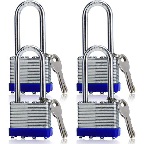 Lot de 4 cadenas 40mm, fermeture à clé identique, anse longue, 8 clés
