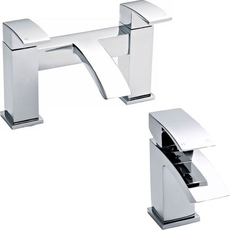 Nuie Vibe Mono Basin Mixer Tap and Bath Filler Tap Pillar Mounted - Chrome (1/5)