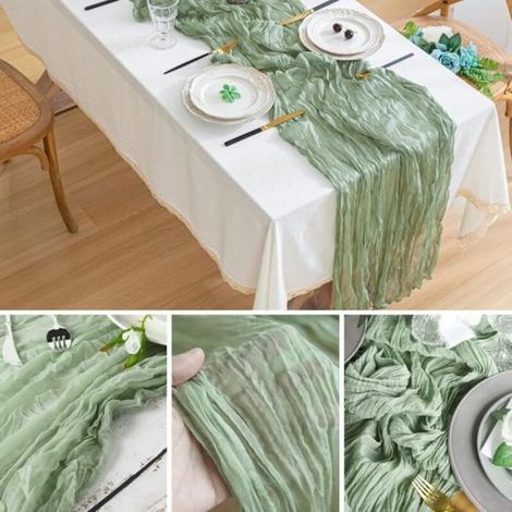 Chemin de Table - Pur Végétal - Lot de 8 Nappes - 90x300 cm - Vert Sauge - Élégance Chic (1/3)