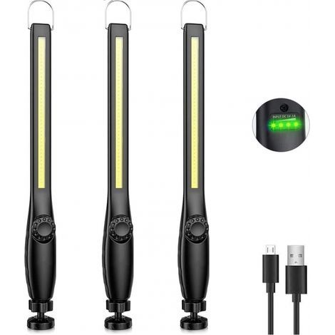 Baladeuse Led Mecanicien, Lampe de Travail Rechargeable, COB Lampe Atelier Dimmable, Lampe de Poche LED pour Voiture, Garage, Camping (3 Pièces) (1/5)
